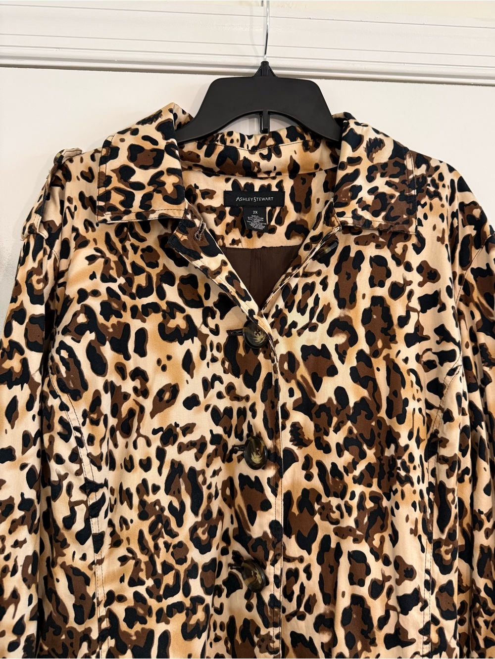 Ashley Stewart Leopard Print Long Button Jacket Size 2X Cotton Career Chic - Picture 4 of 11